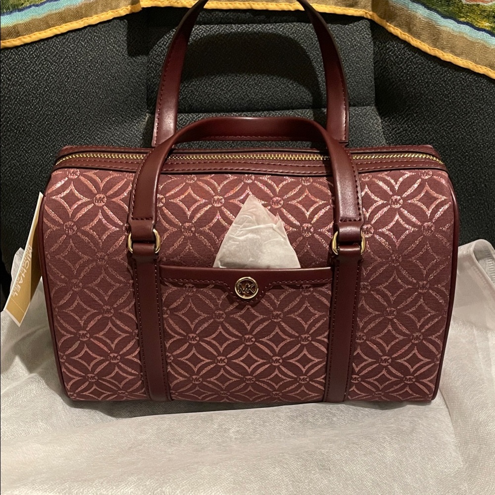 MICHAEL Michael Kors Maroon Patterned Duffel/ Satchel - Picture 1 of 11